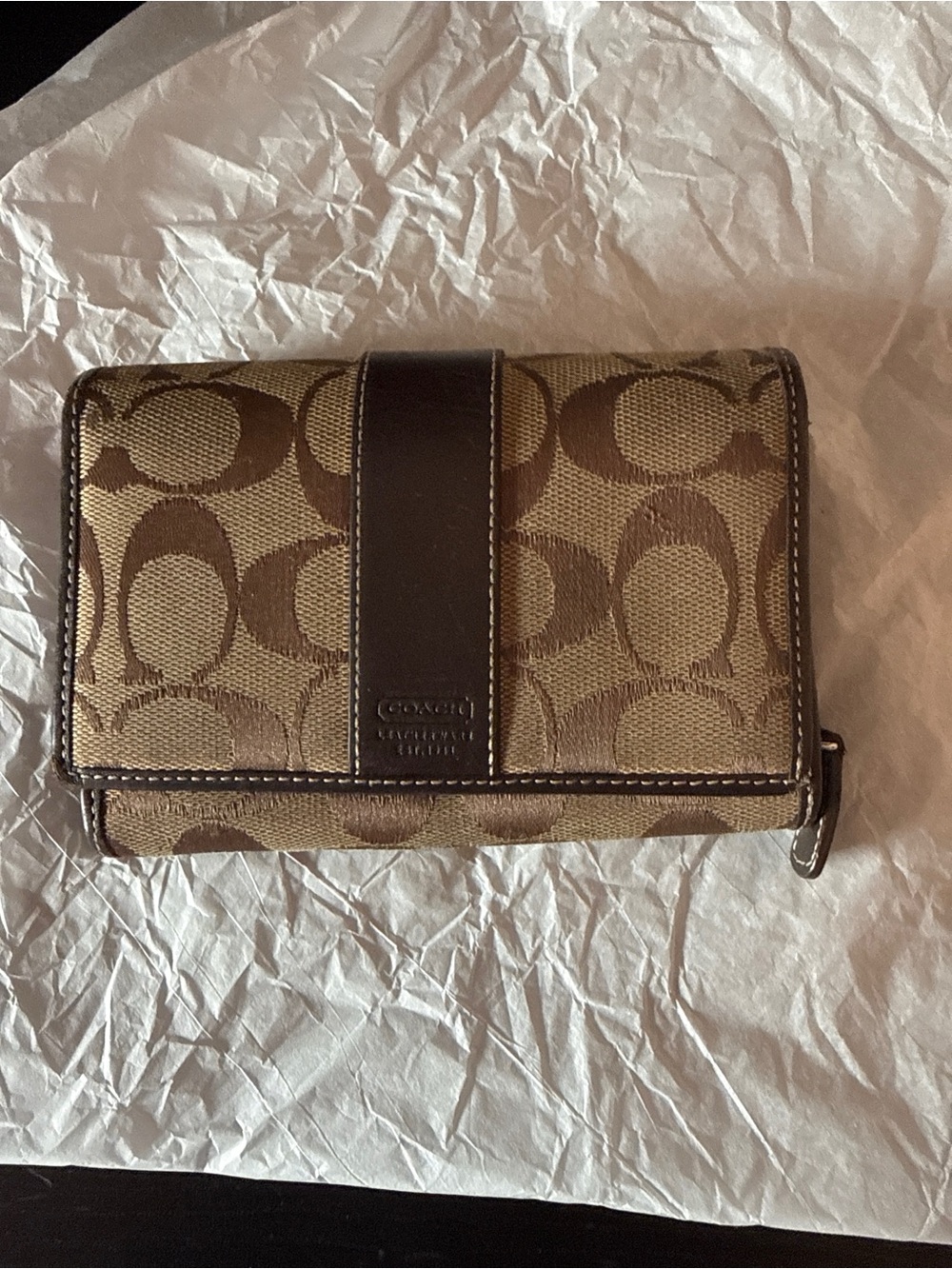 Coach Small Signature Canvas Wallet in Khaki and Brown